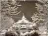 Snow covered Rupert Bandstand with Christmas lights 1947